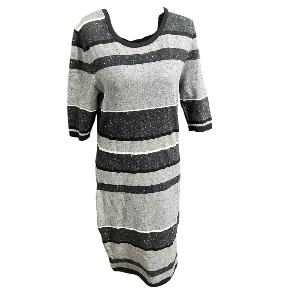 Lou & Grey Striped Knit Dress XS Gray Black